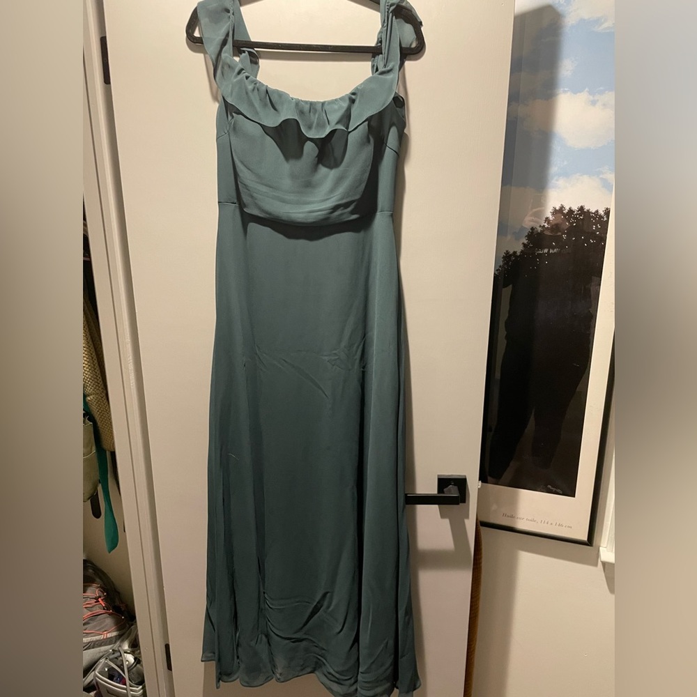 Levkoff Emerald Green Off the Shoulder Bridesmaid Dress Size 12